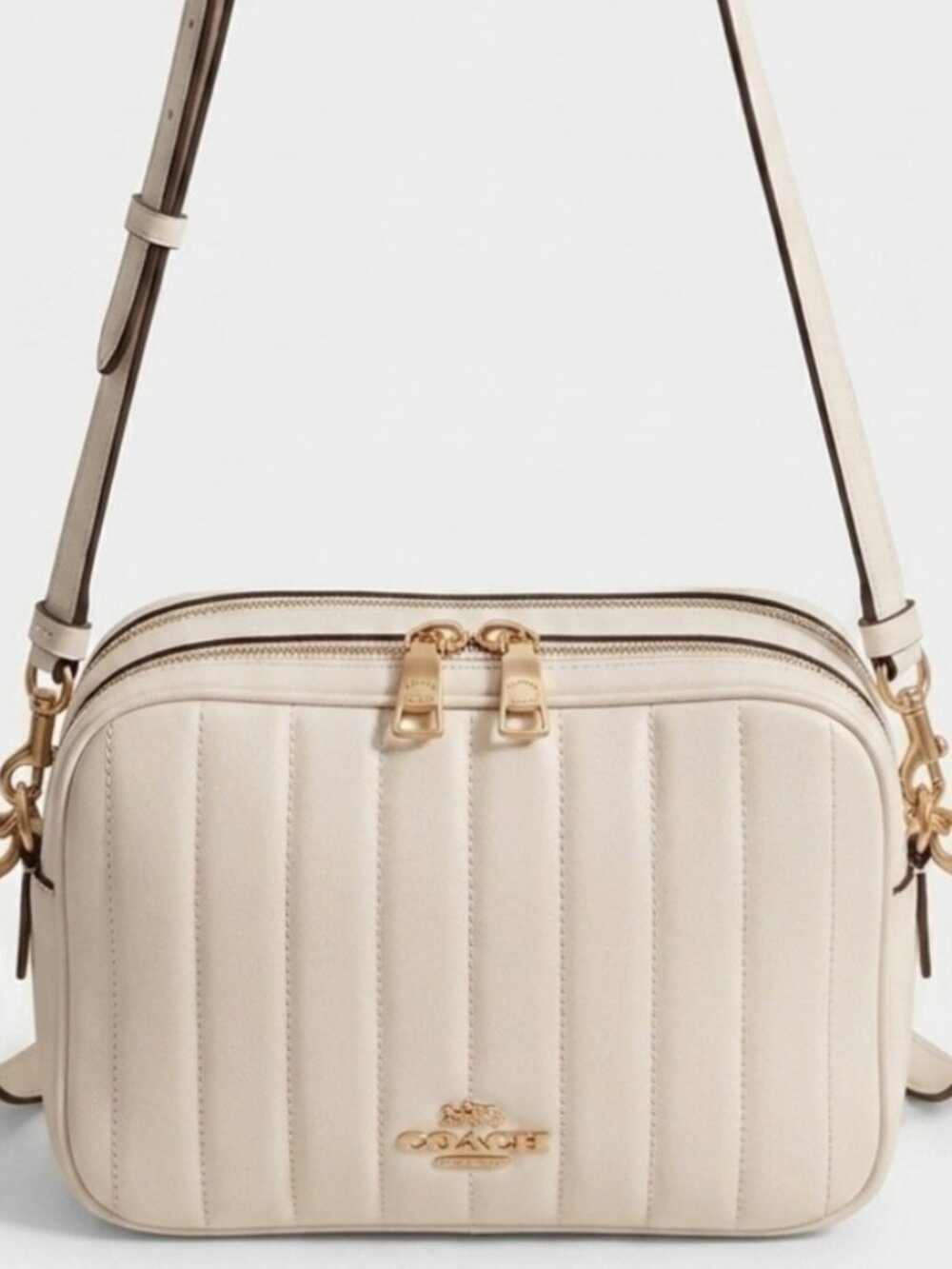 Nwt Coach nappa leather linear quilted doubled-zip camera bag Jes crossbody